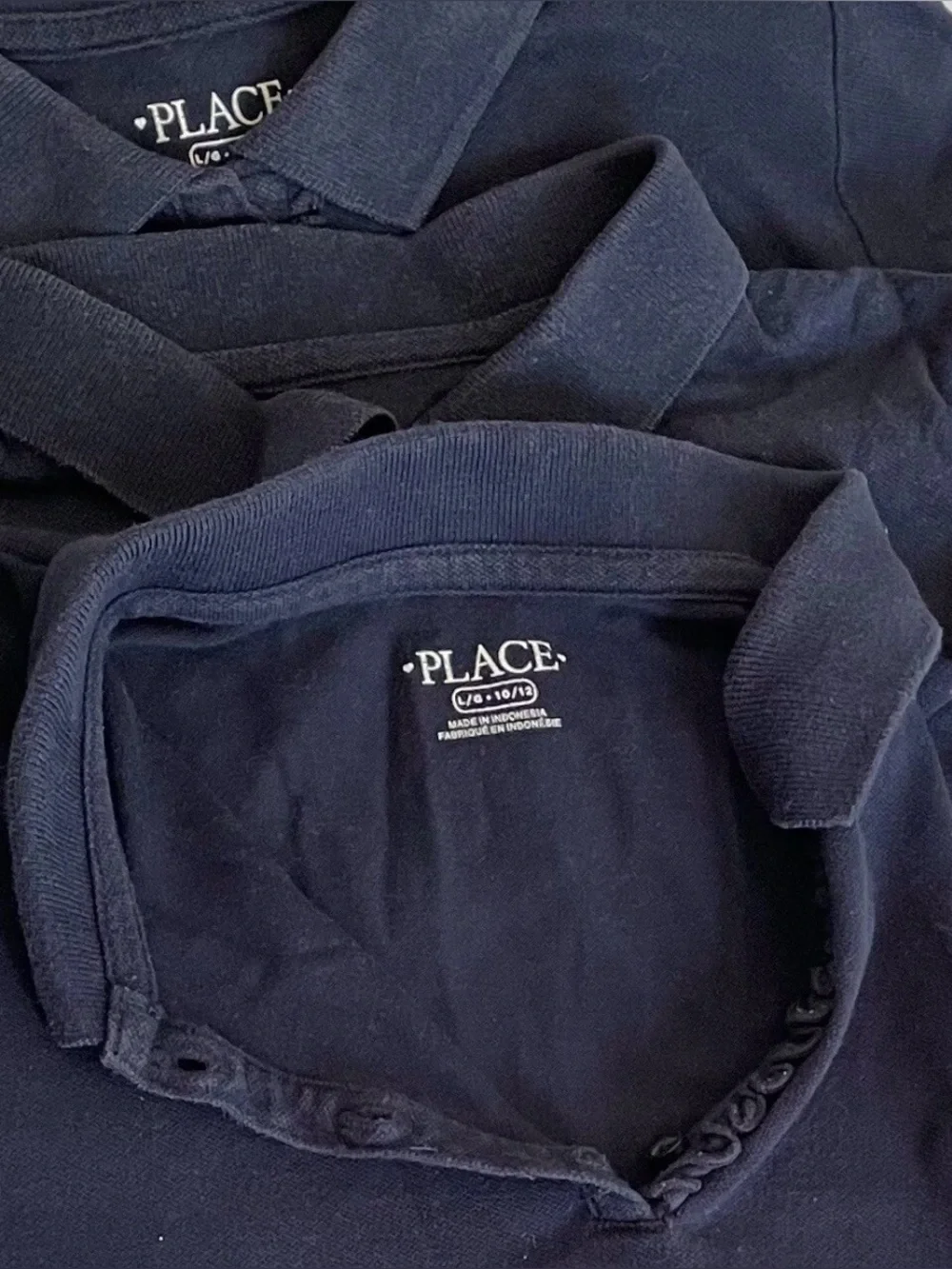 Children’s Place 3 Polo Shirts Girls L 10/12 Tidal Navy Blue Ruffle Uniform